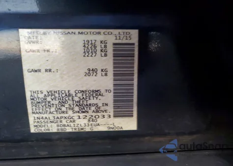 2016 Nissan Altima 2.5 from USA, damaged, VIN 1N4AL3APXGC122033